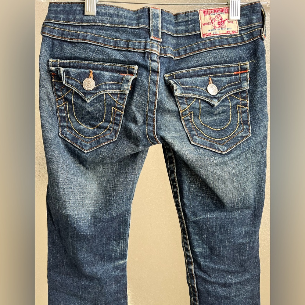 True Religion Women's Billy Straight Jeans in Dark Blue Denim Sz 25 or 0 hemmed